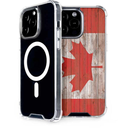 Canadian Flag Dark Wood iPhone 15 Pro Max MagSafe Case
